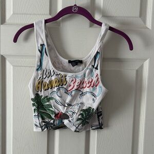 Forever 21 White Ribbed Crop Tank with Multicolor Floral Print